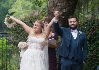 Excited just married bride and groom