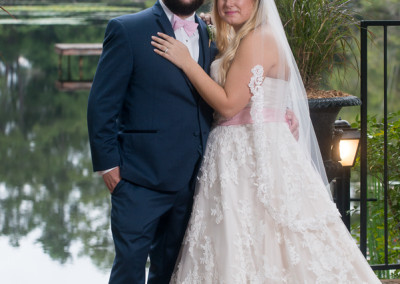 Romantic wedding photo by the lake