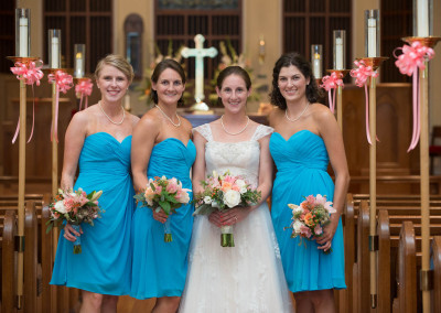Bride and Bridesmaids in a church