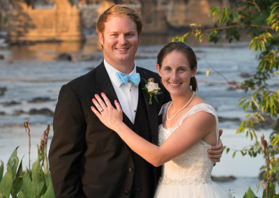 Bride and groom portrait by Saluda river