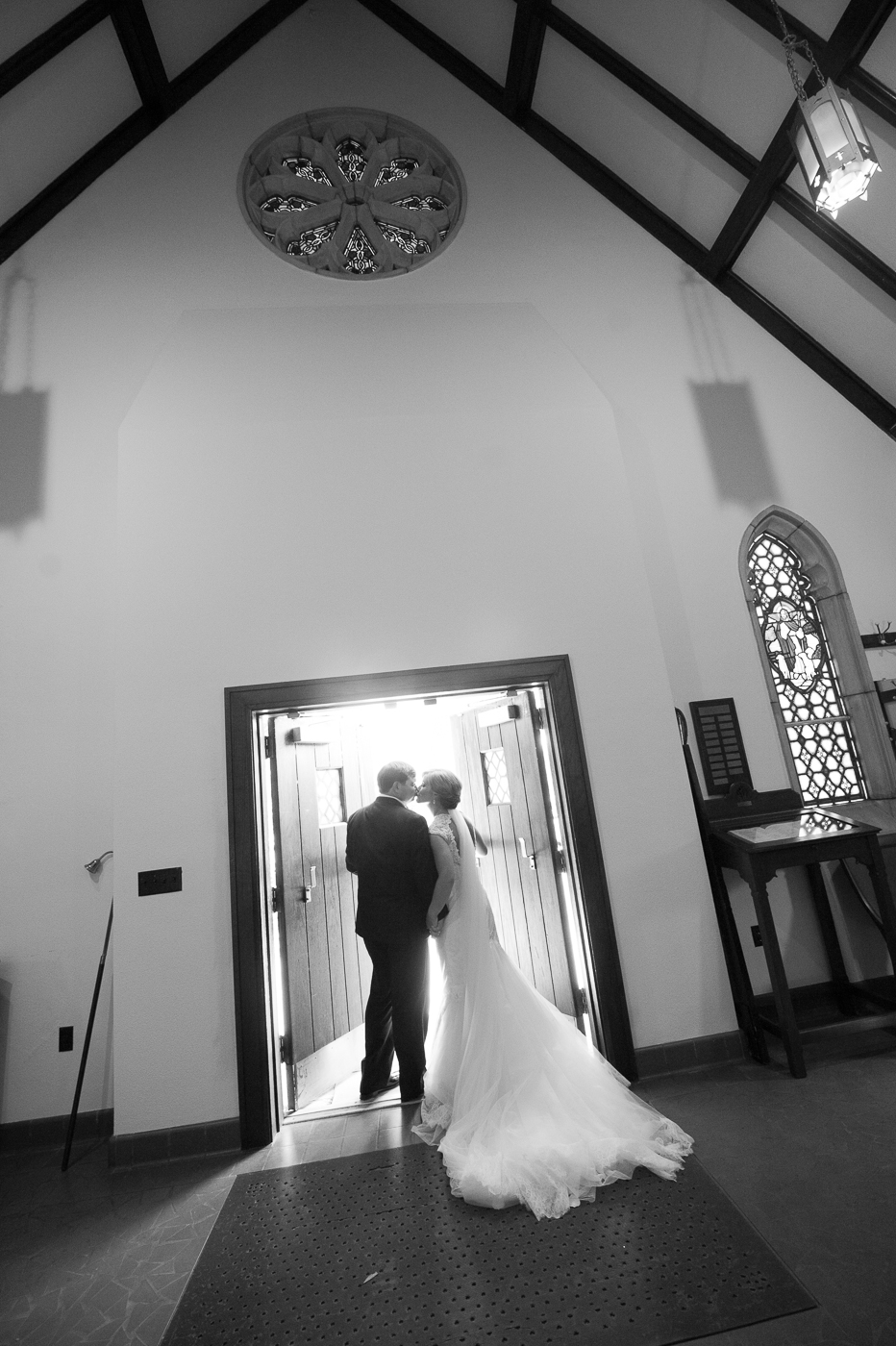 church wedding bridal and groom at door