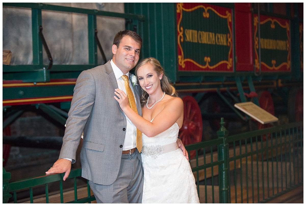 SC State Museum wedding bride and groom by train