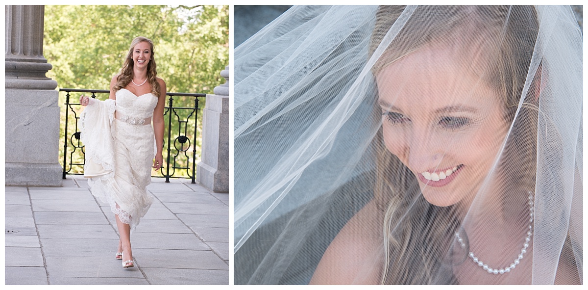 Lacy veil at the state house bridal portrait