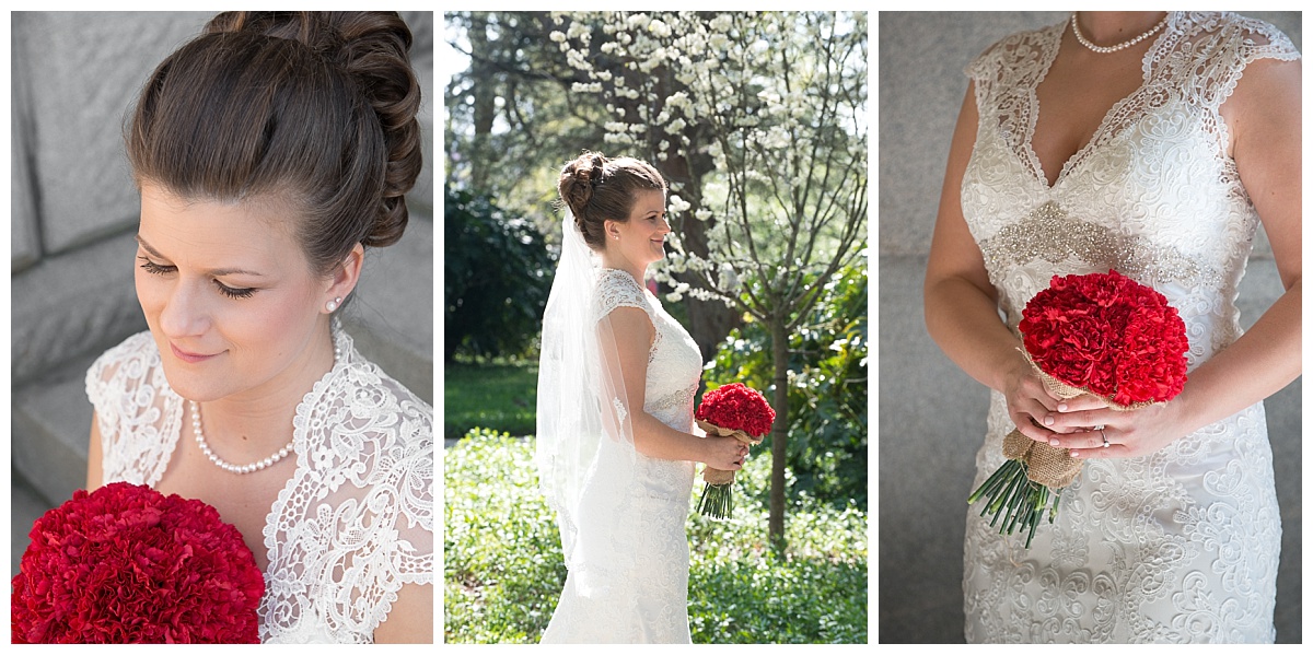 Outdoor bridal with red bouquet