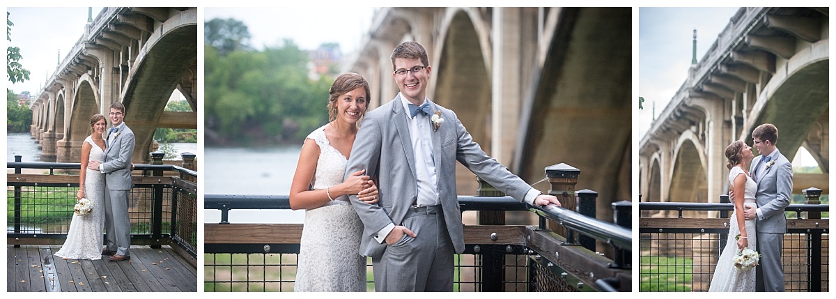 bride and groom at riverwalk park