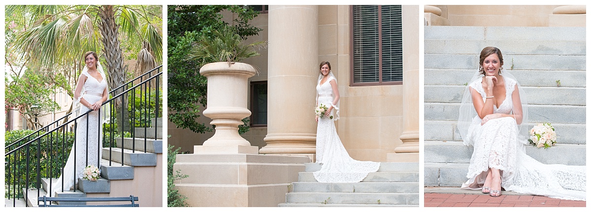 USC Horseshoe bridal portrait with lacy train