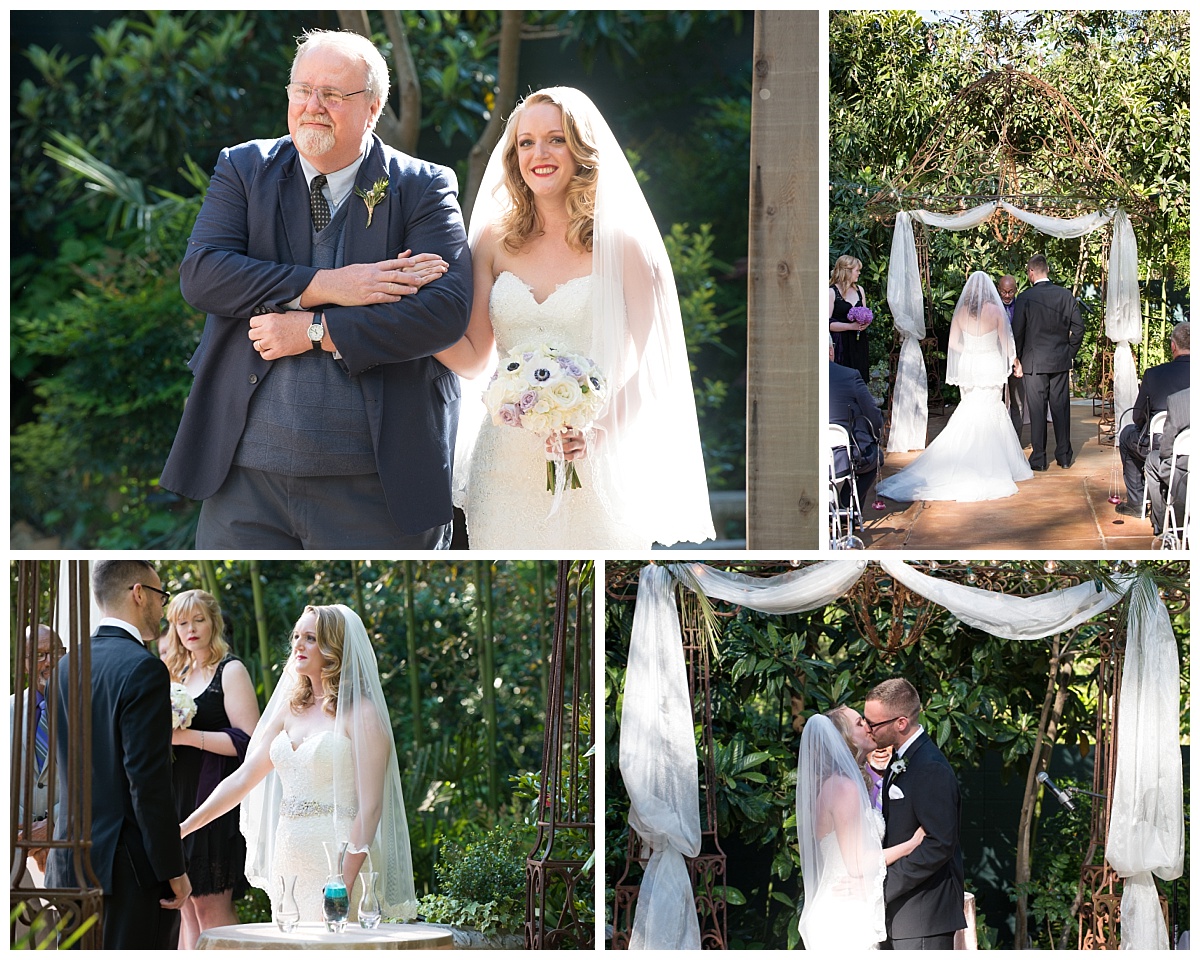 river road house ceremony under arbor