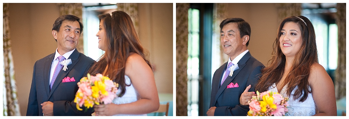 Bride and dad before their walk down the aisle at the Millstone at Adam's pond wedding