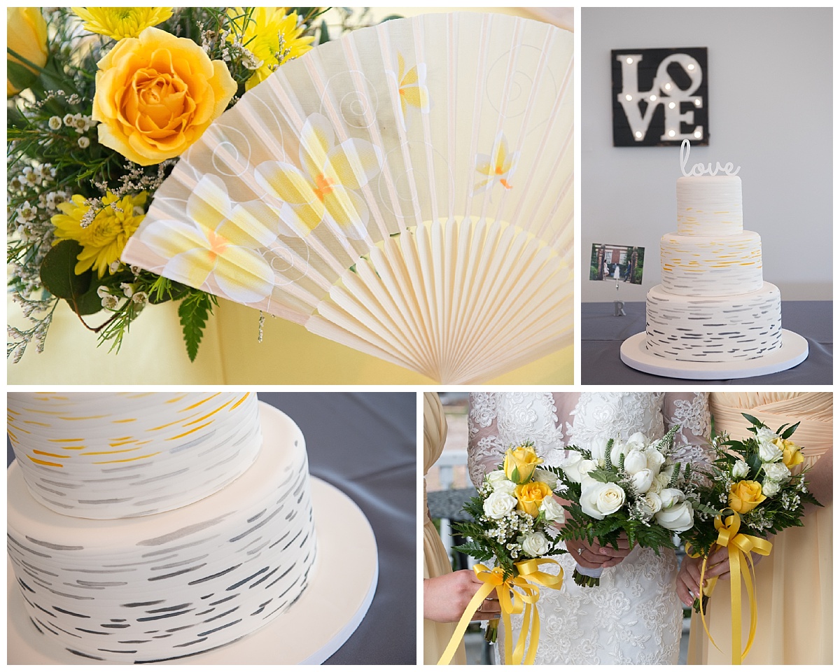 Yellow and grey wedding details