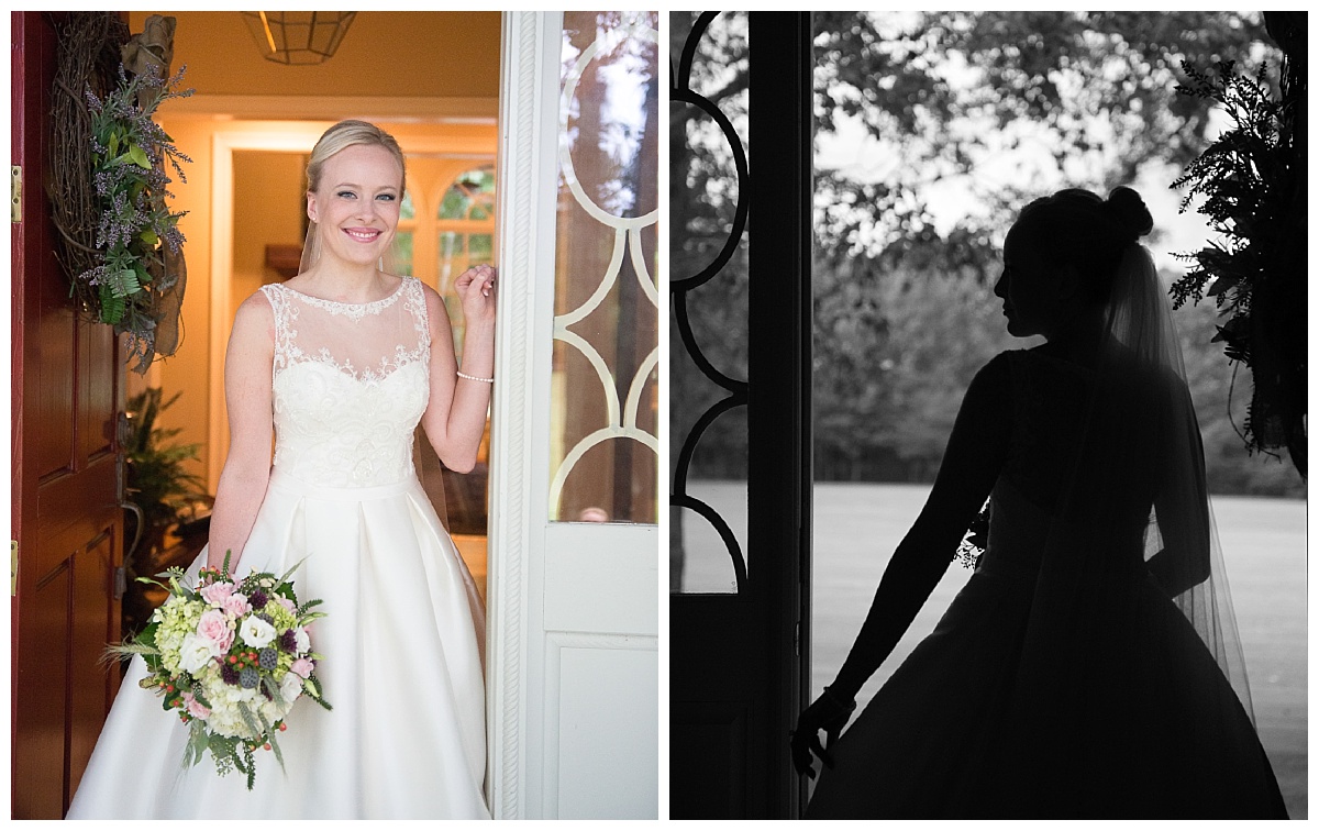 Silhouette portrait in door way in black and white