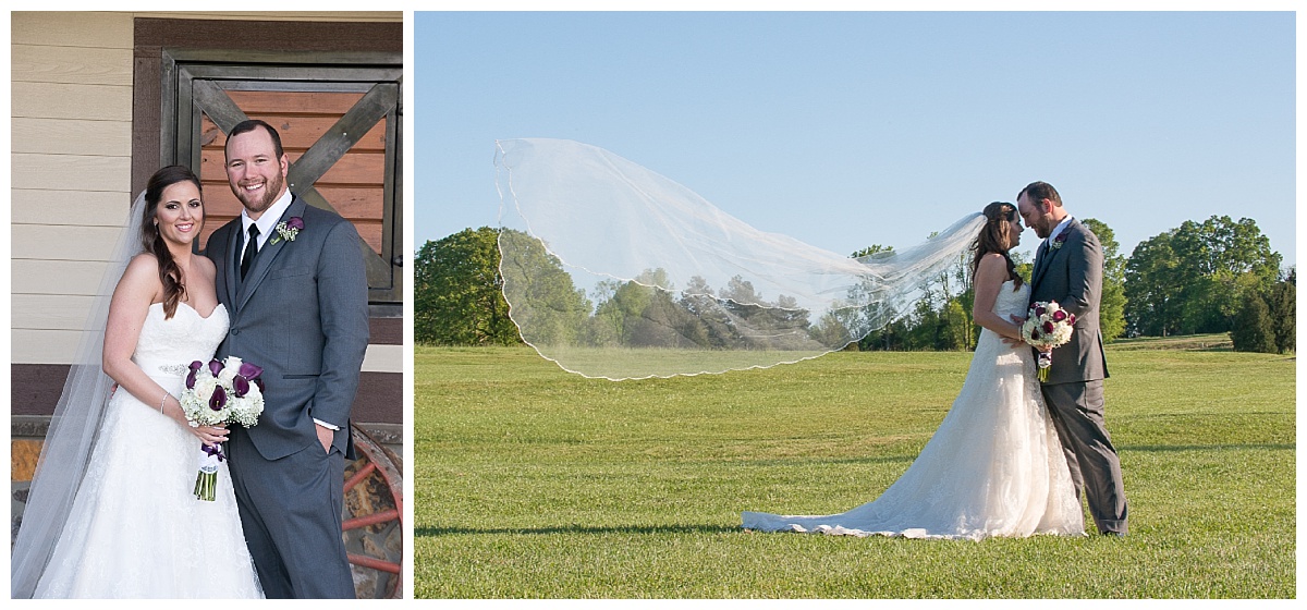 Bride and groom in field