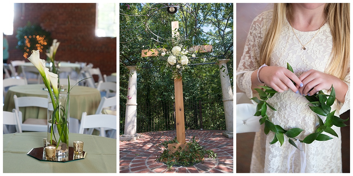 flower arrangements and flower girl crown