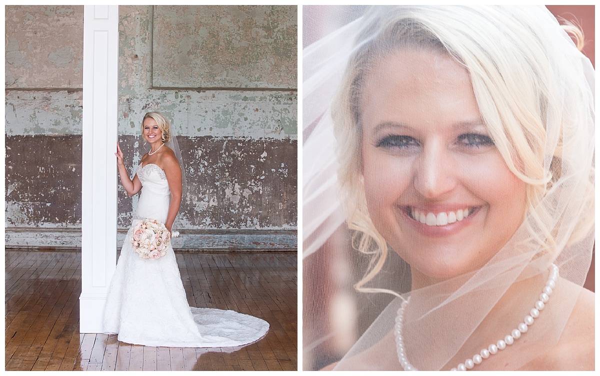 Outdoor bridal portrait with veil over face