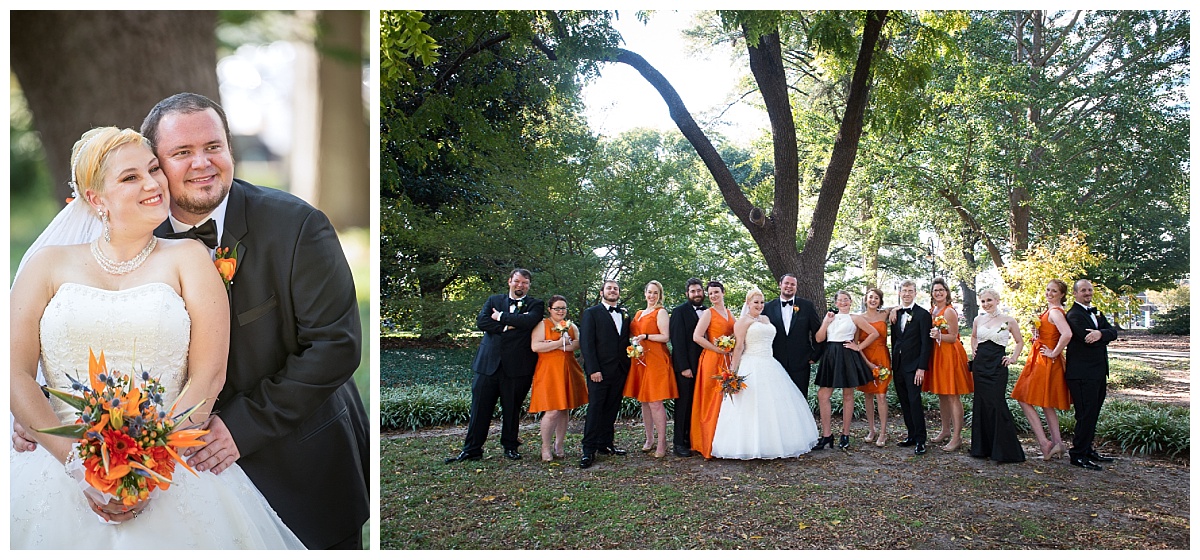 Bridal party in orange at the State House