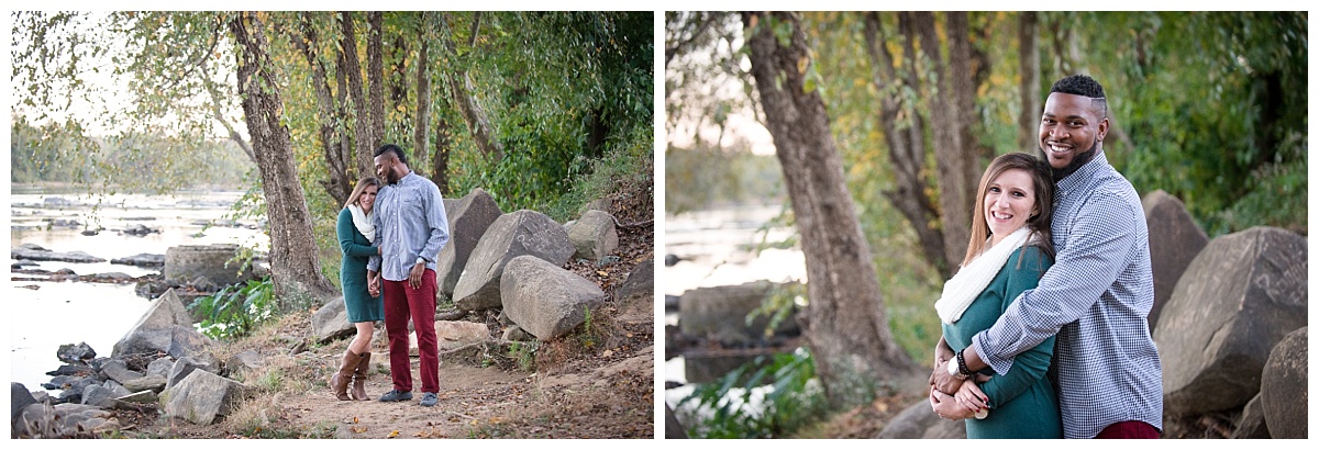 Riverwalk engagement at sunset