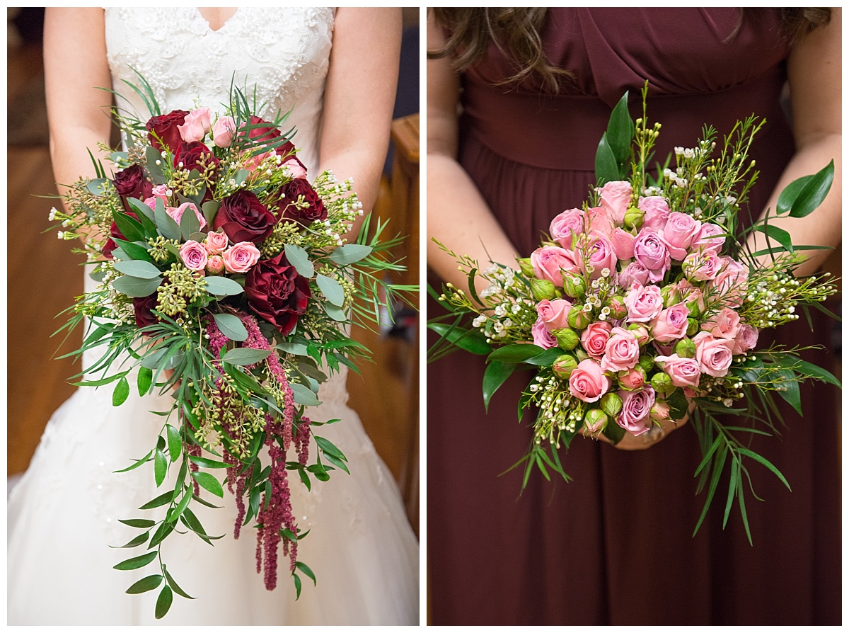 Pink and burgundy bouquets