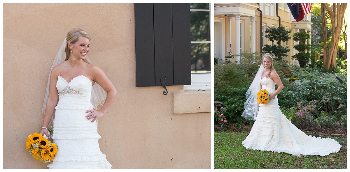 USC Horseshoe bridal portrait with sunflowers