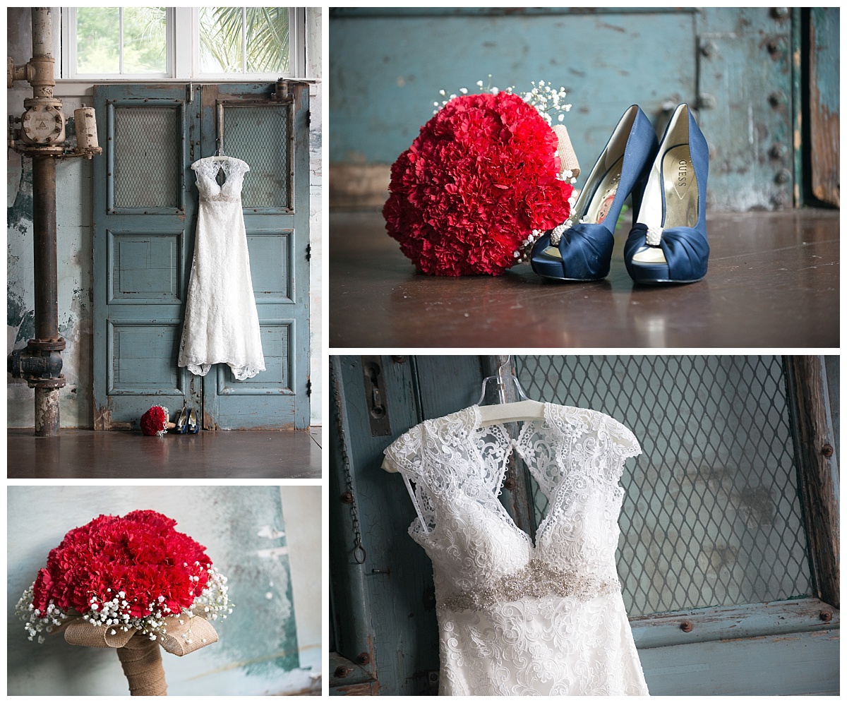 Lacy dress with red bouquet