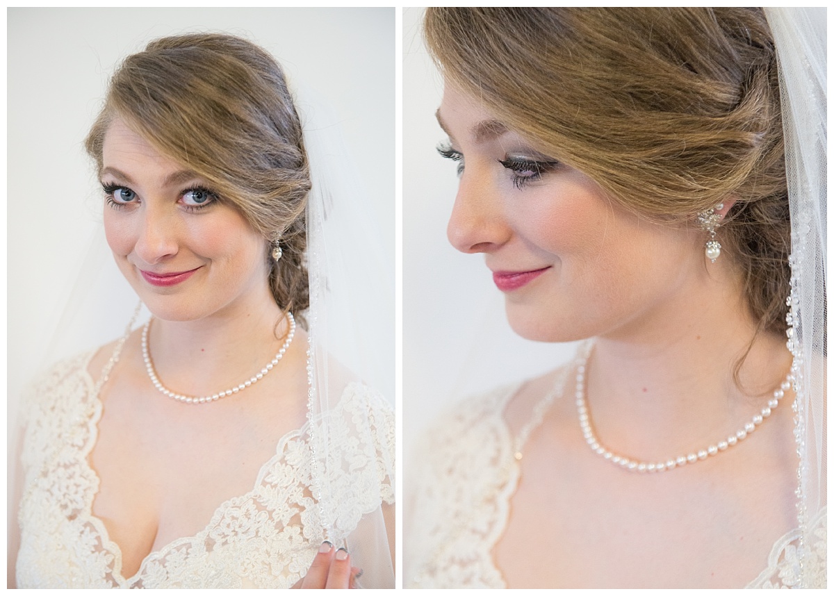Bride with lace dress and pearls
