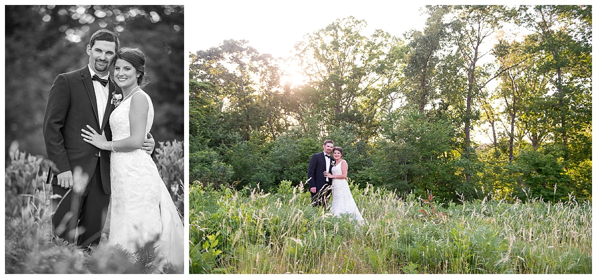 Bride and groom in country field in Gilbert SC