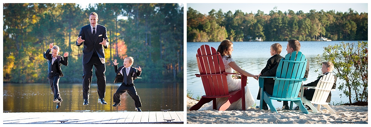 Family wedding photos at the lake house on Lake Carolina