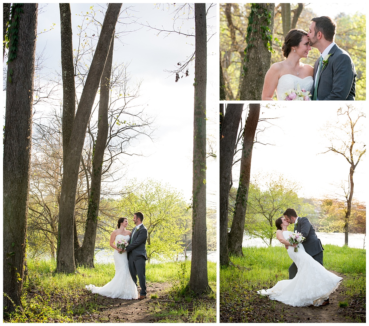 Bride and groom along the Congaree River near senates End