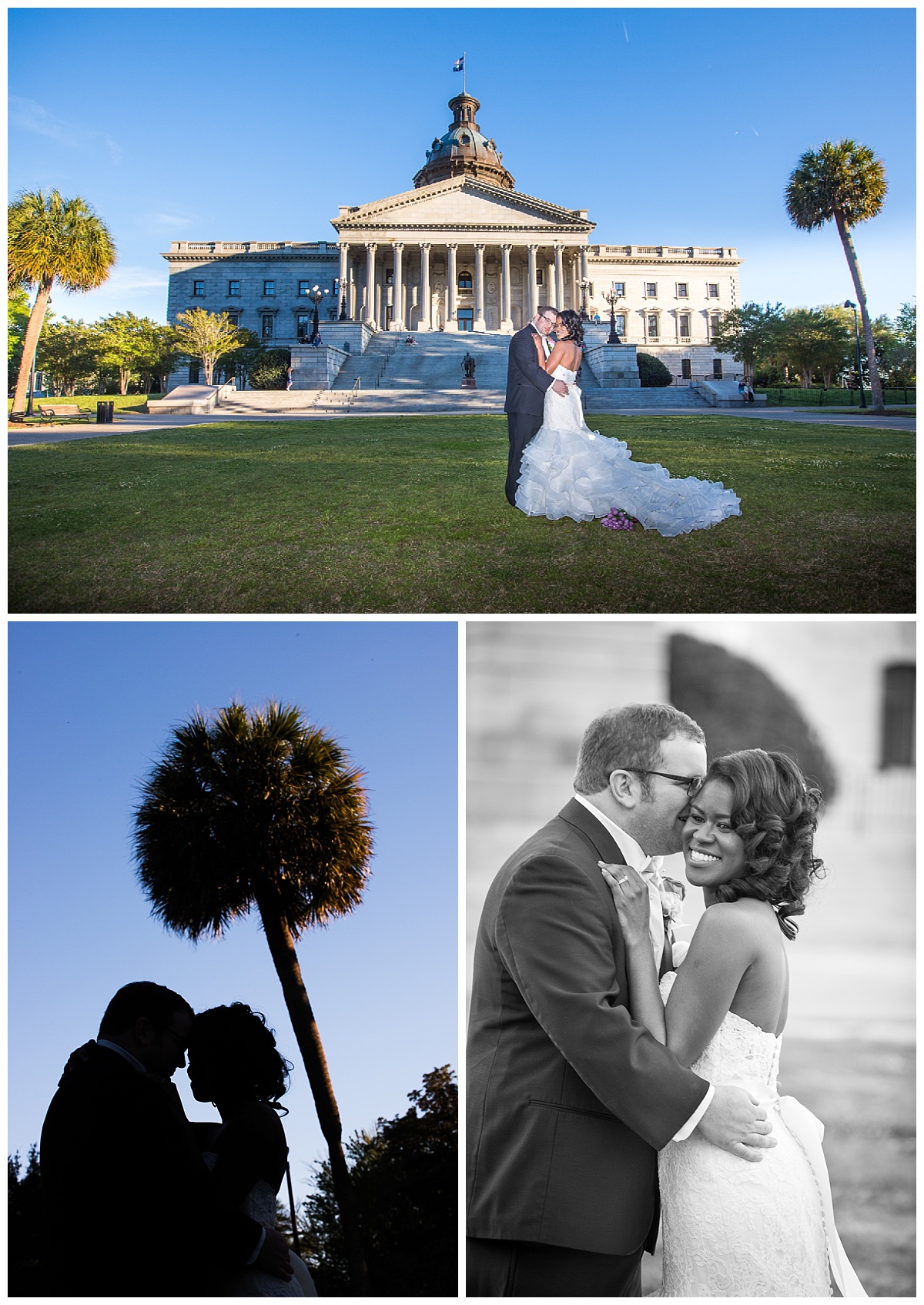 State House bride and groom wedding with palmetto tree