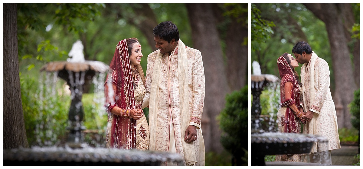 Indian couple at governor's mansion by fountain