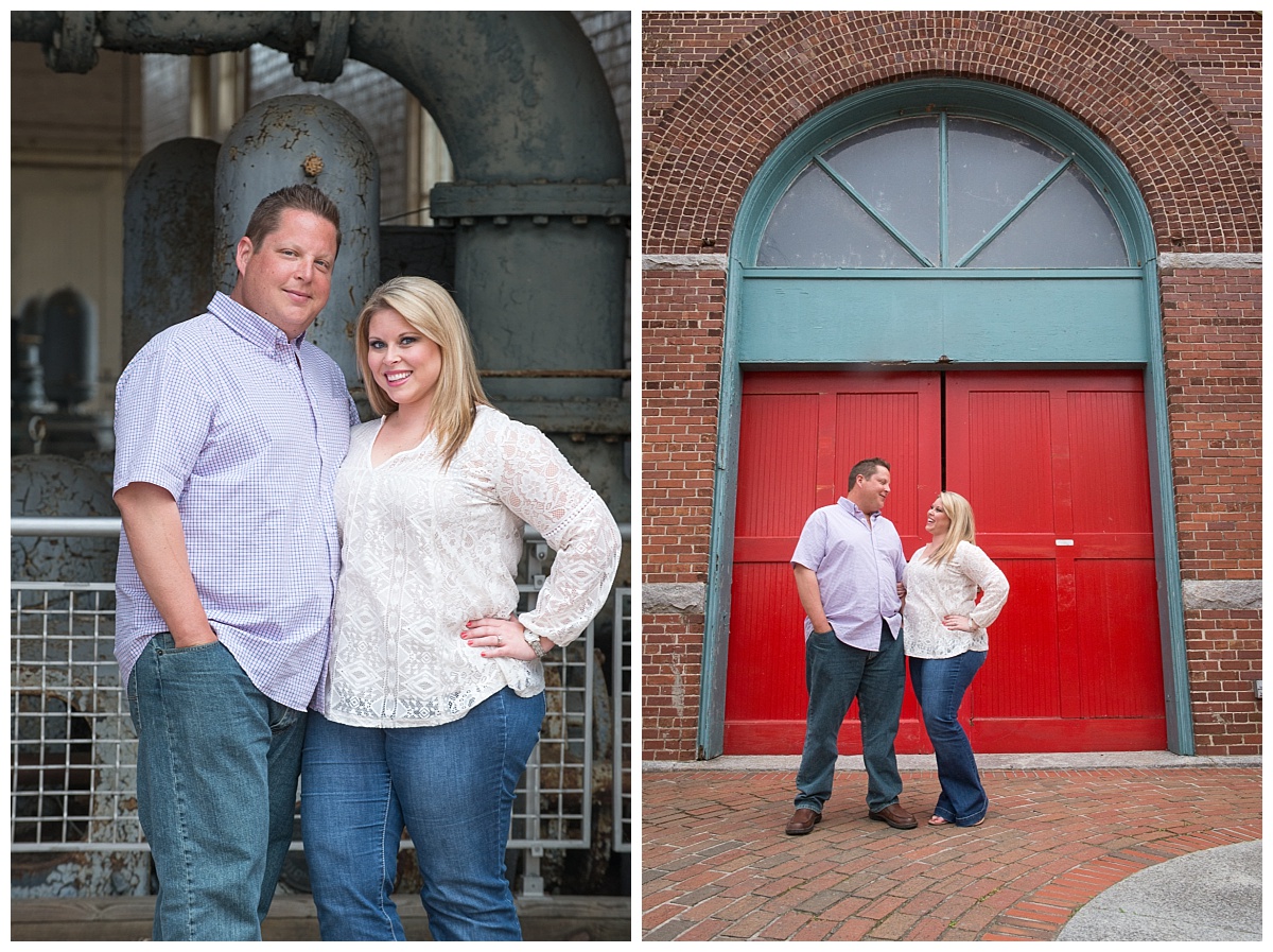 River walk engagement session by big red door