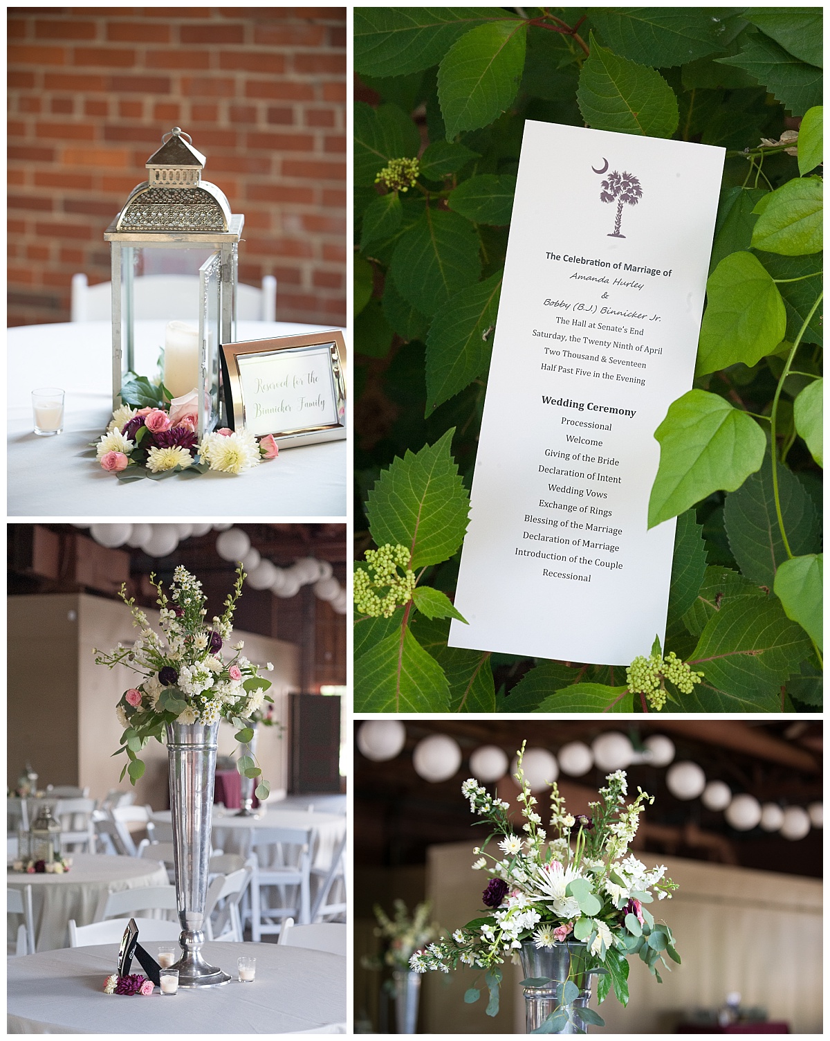 Floral arrangements at the hall at senate's end