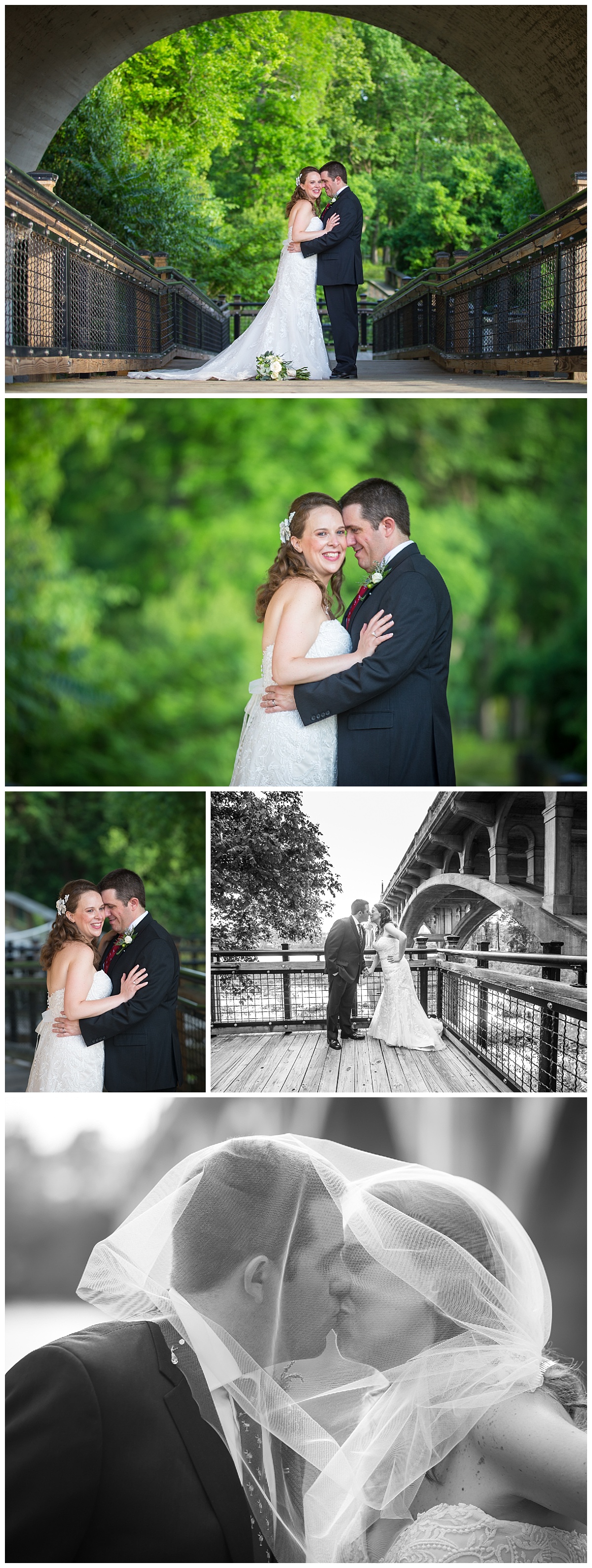 Under the Gervais Street bridge, riverwalk wedding portraits