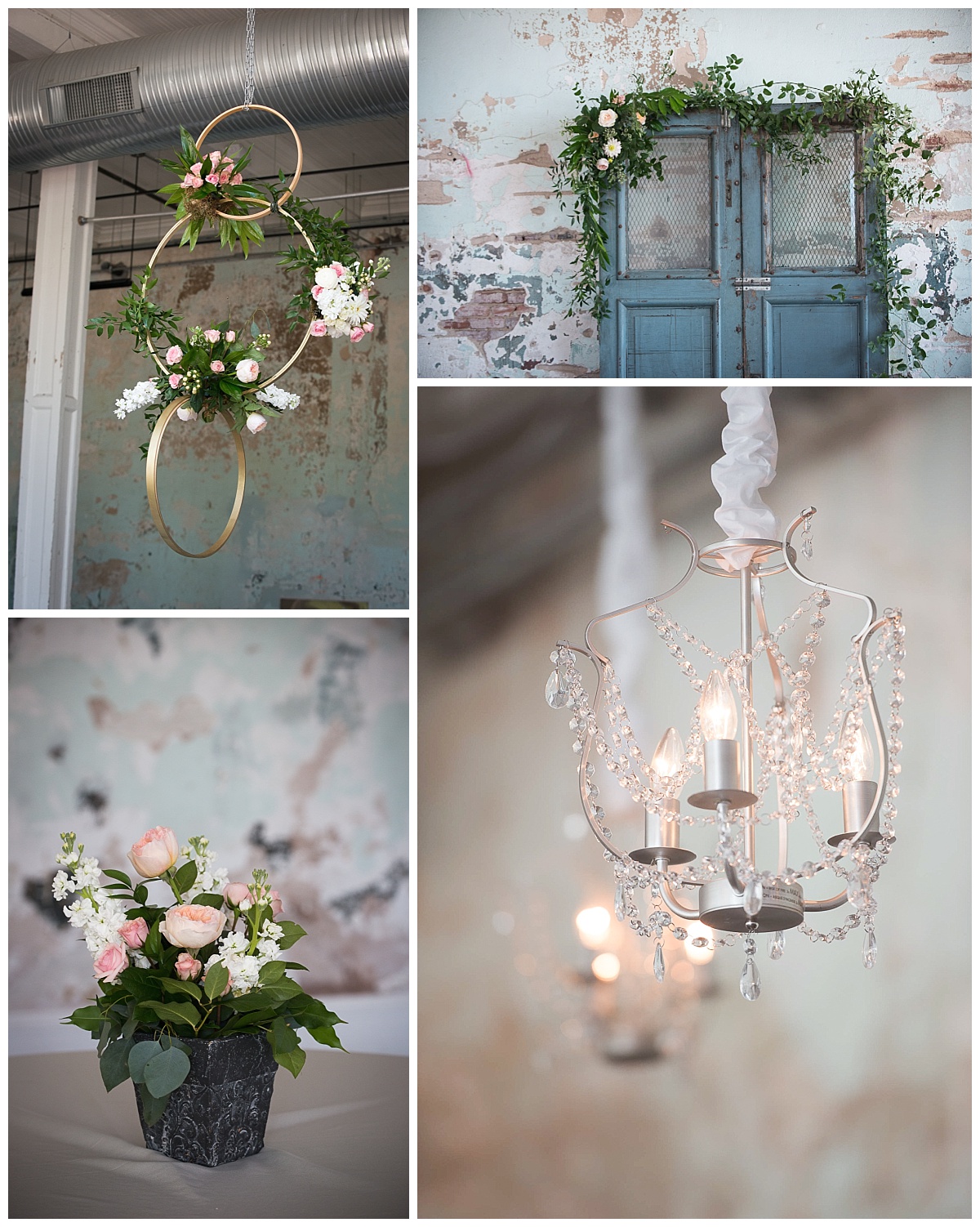 701 Whaley details including crystal chandlier and hanging flowers
