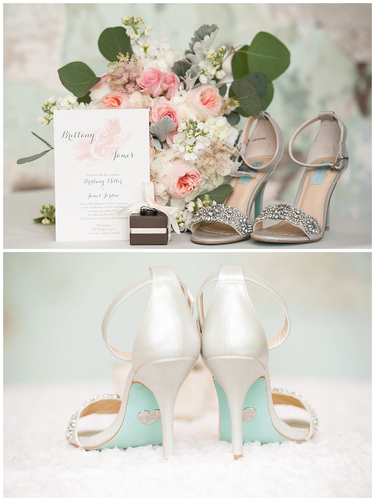 Pink and green color scheme and wedding shoes