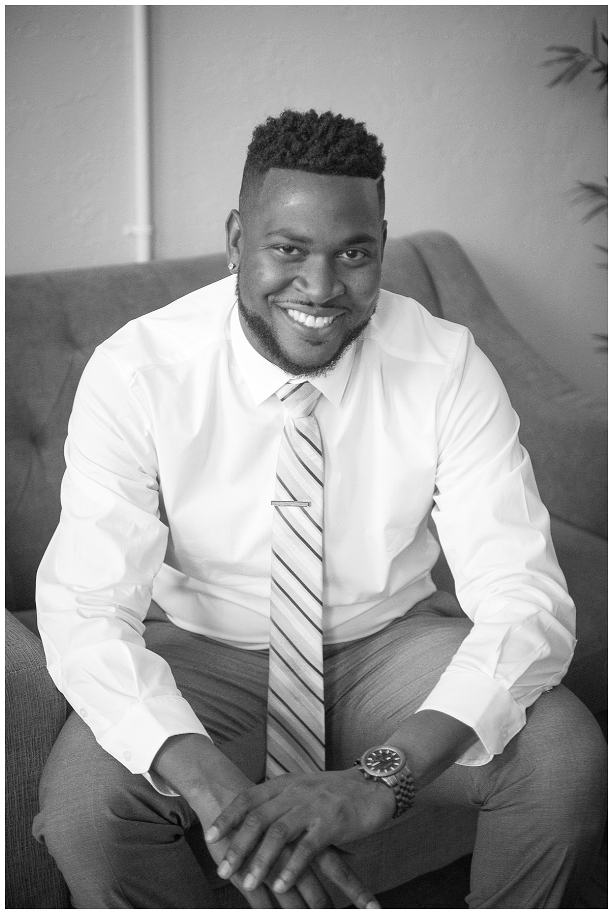 Groom in black and white