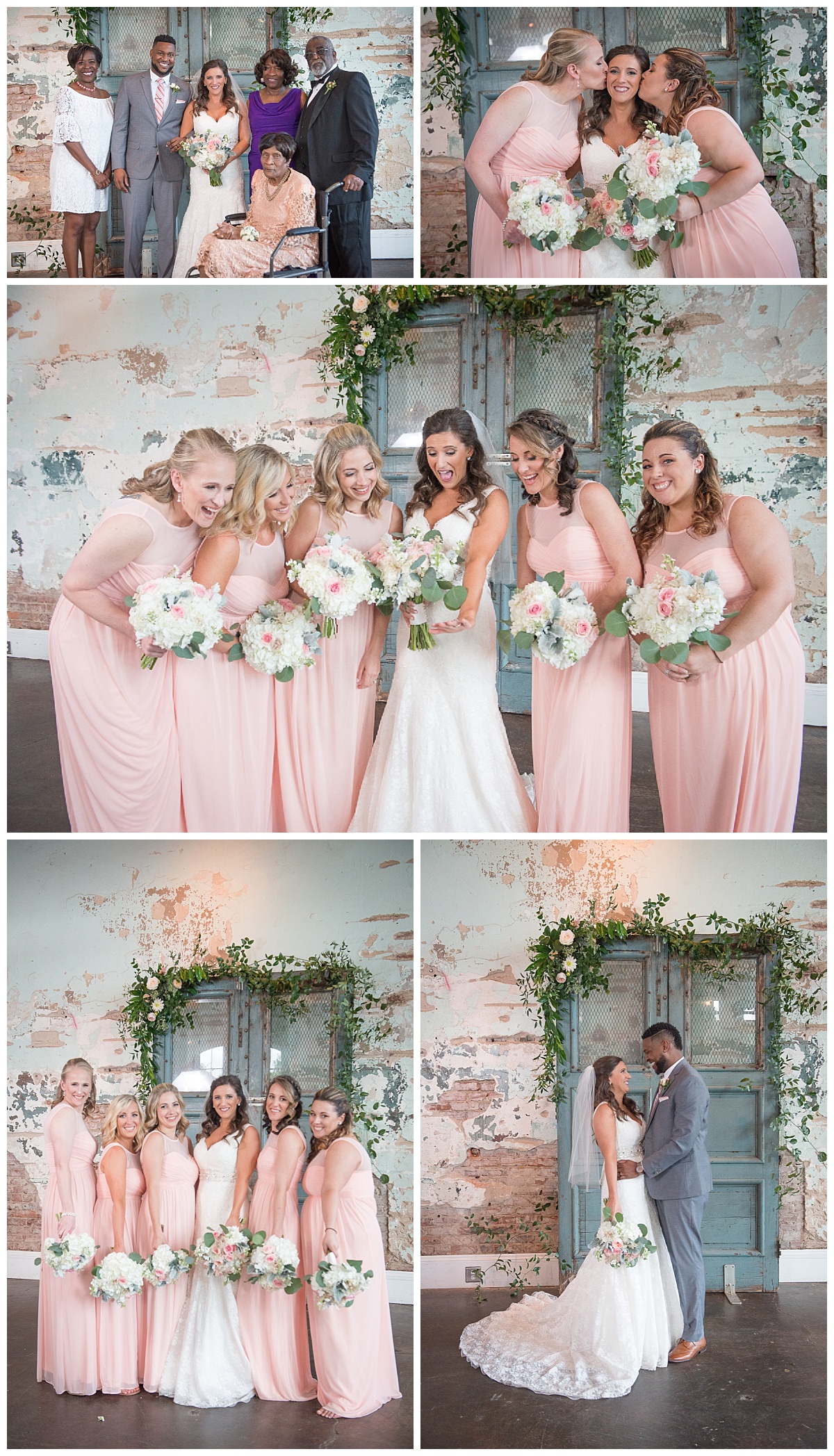 Photos of bridal party by door at 701