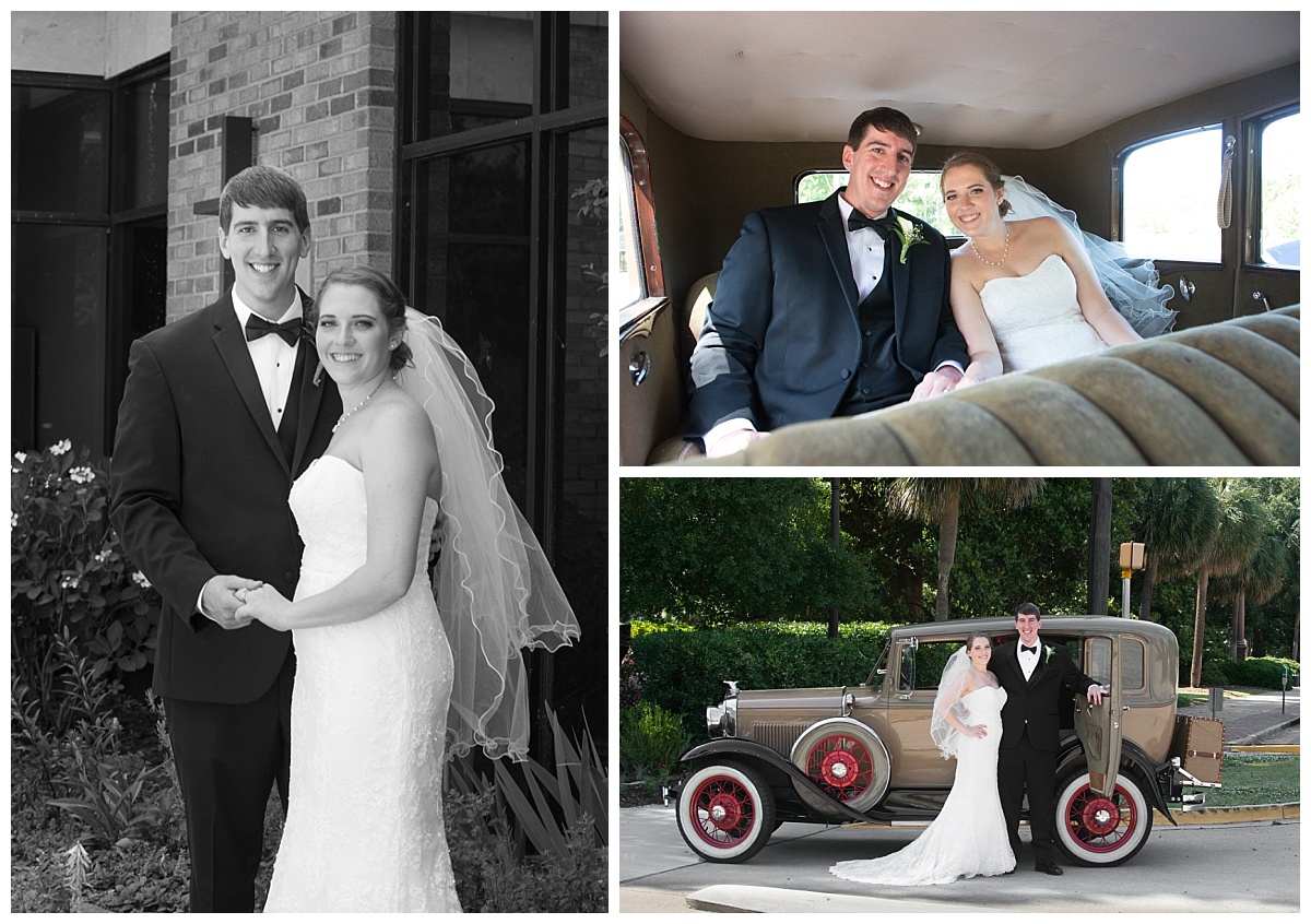 Classic car bride and groom