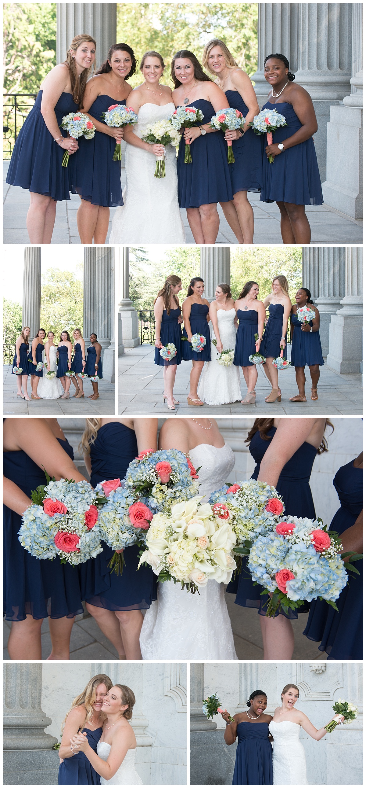 Bridesmaids in navy summer dresses