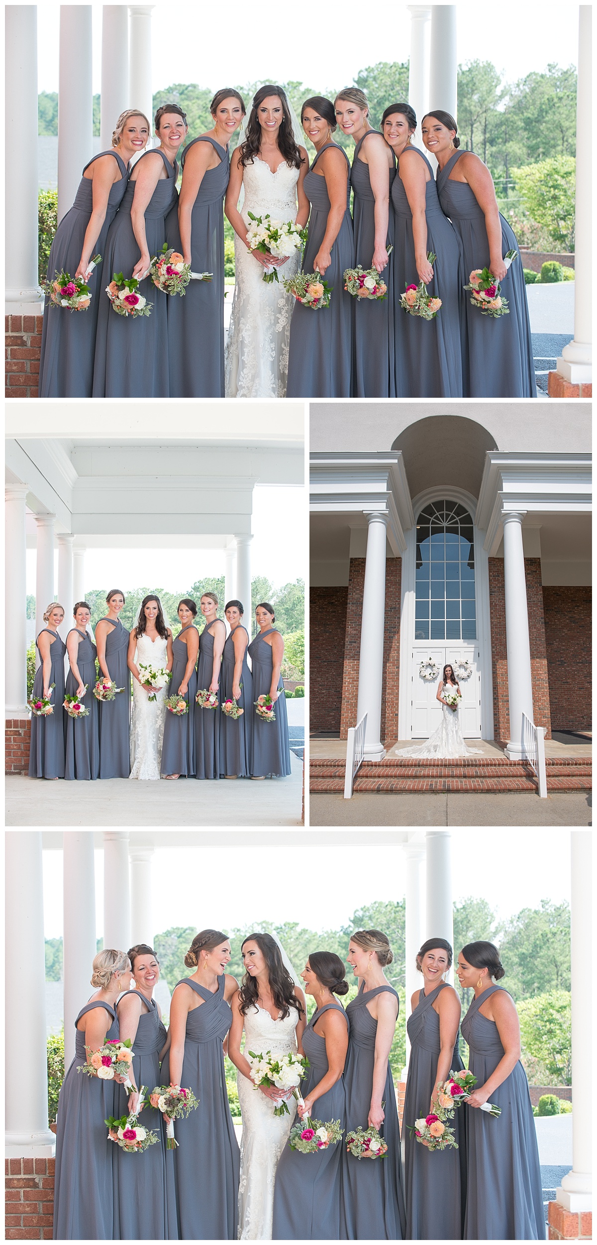 Bridesmaid photos in slate grey dresses