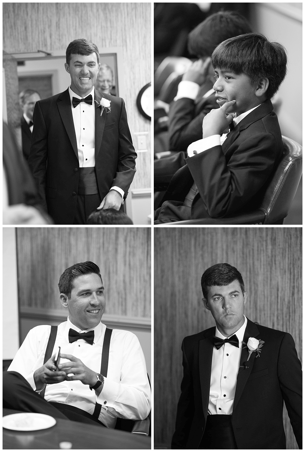 Groomsmen waiting for ceremony in black and white