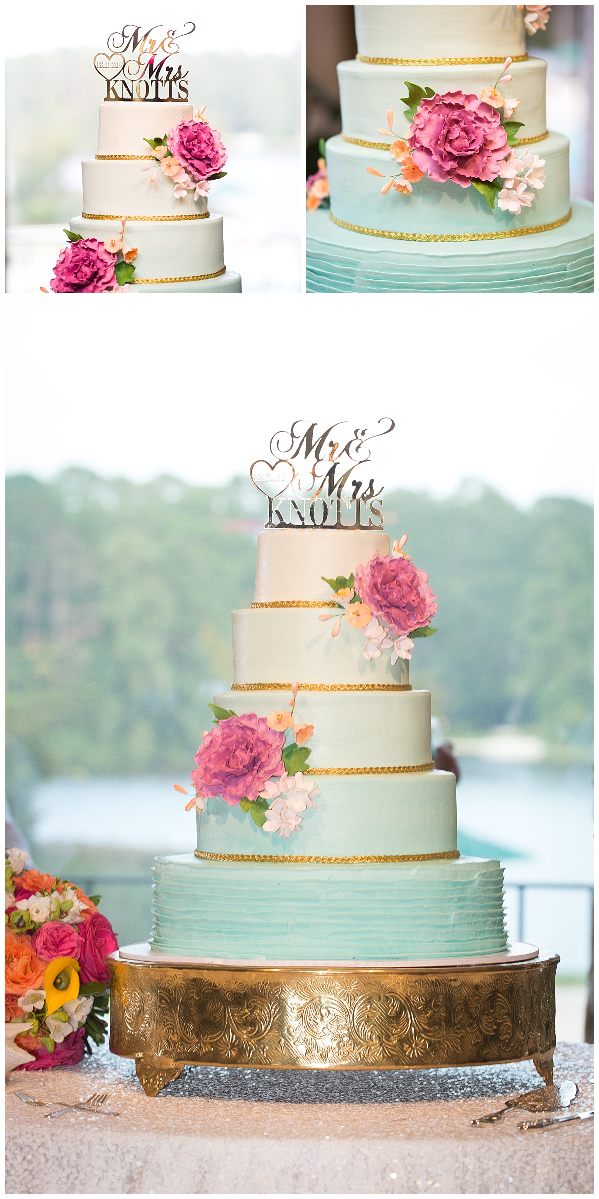 Blue and gold Ombre wedding cake