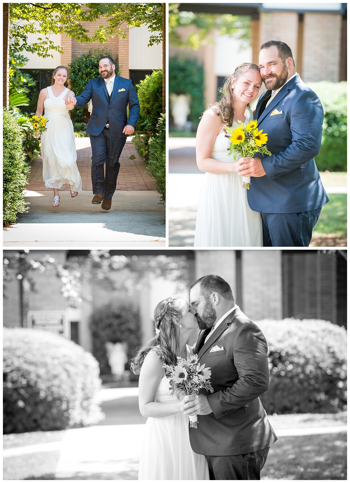 Bride and groom skipping