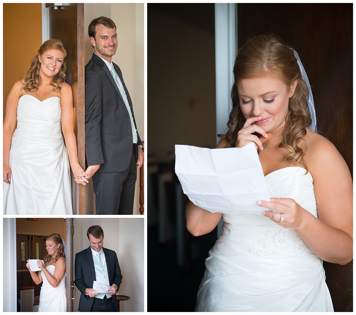 Bride and groom reading letters