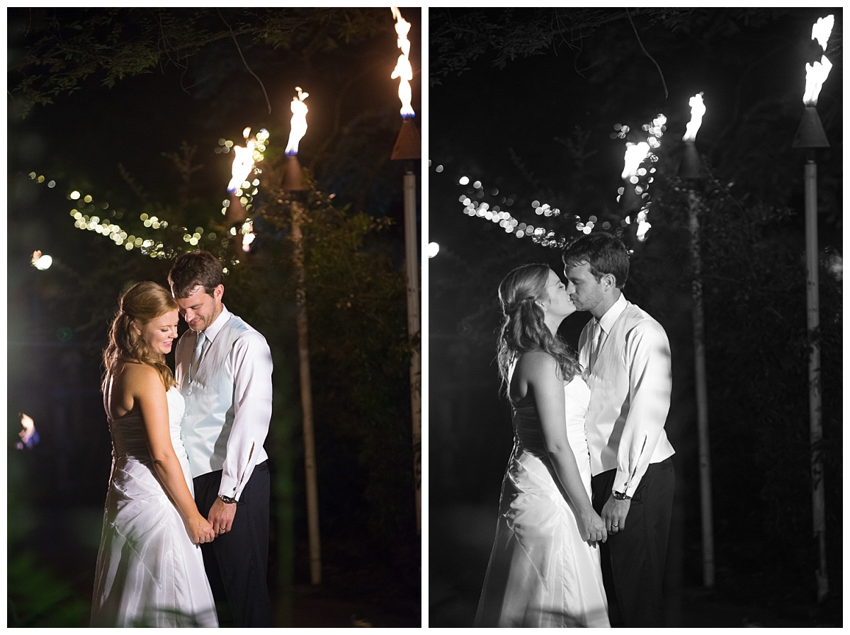 Bride and groom tiki torch portraits