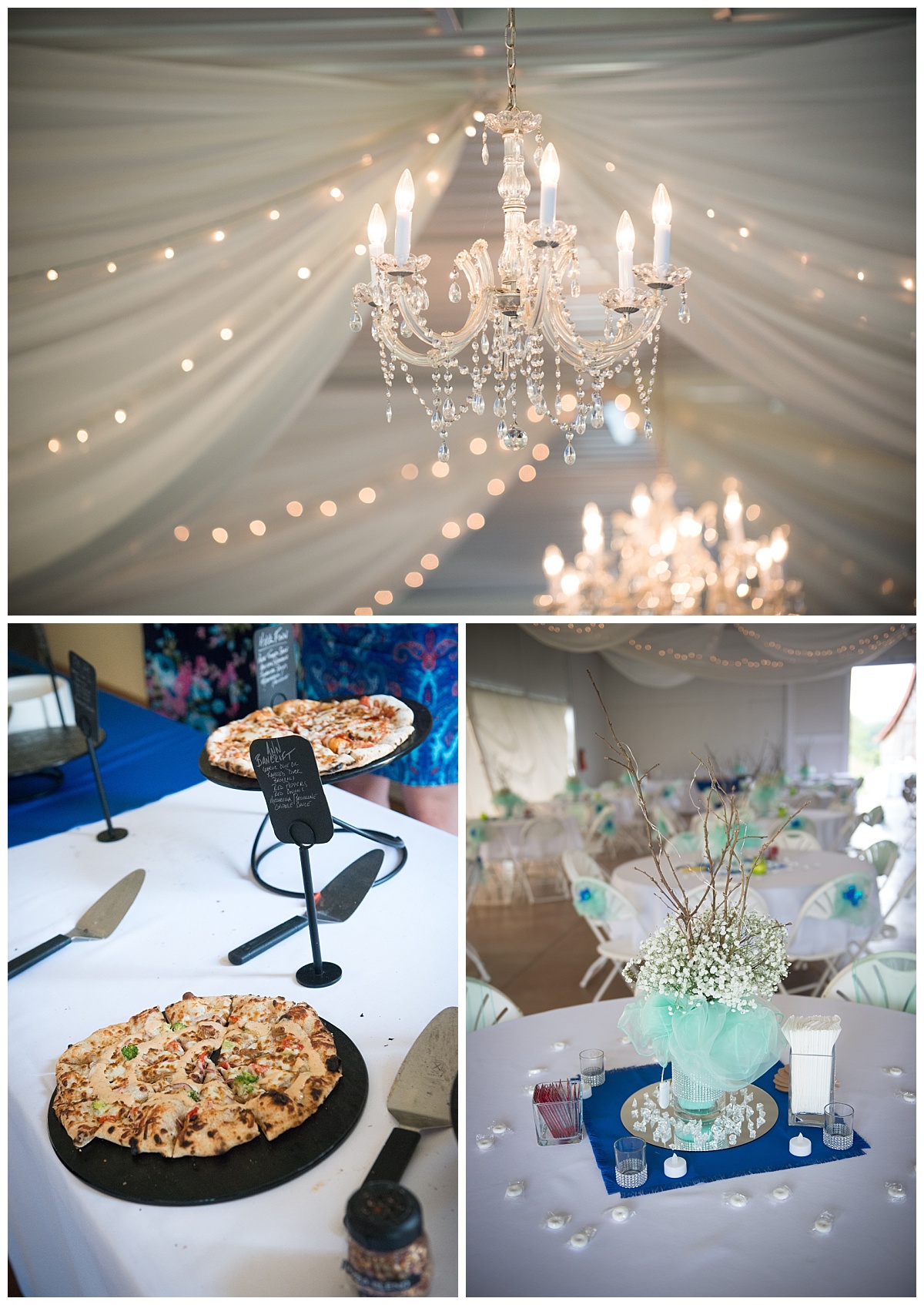 Wedding reception details and pizza