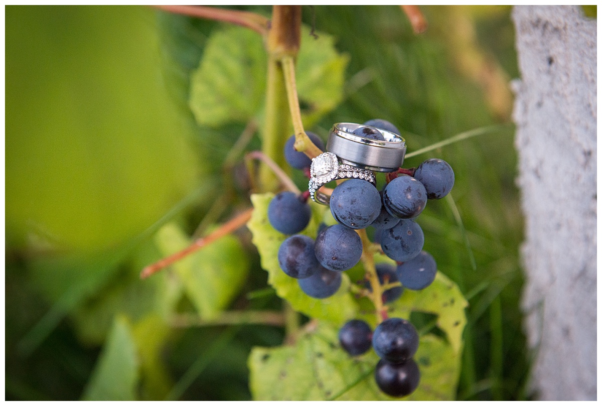 Ring on grapes from vineyard wedding