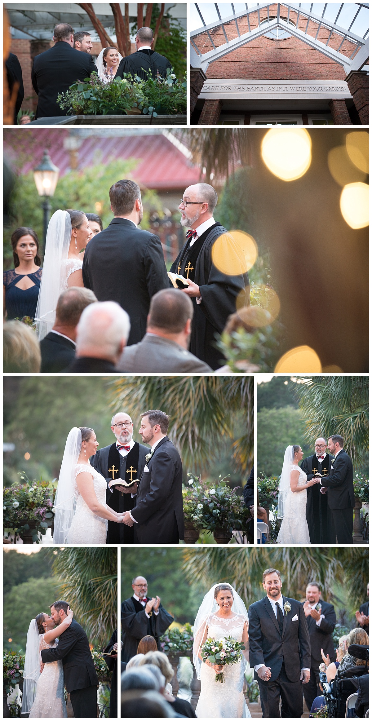 Riverbanks wedding ceremony kiss