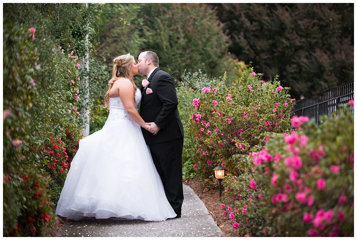 Bride and groom in garden