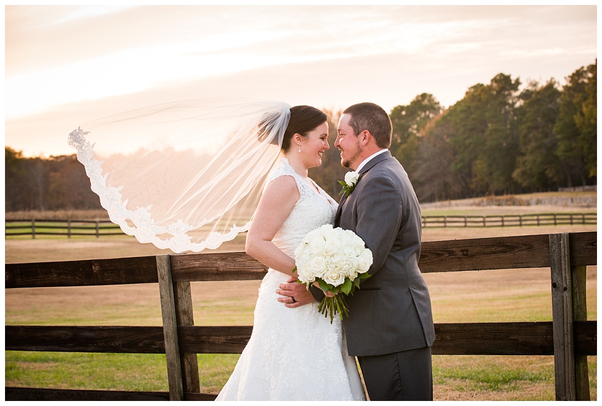 Sunset bride and groom photos on the farm