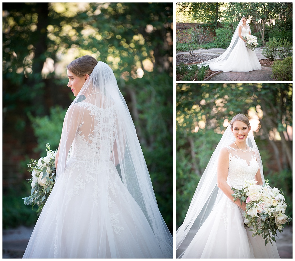 Outdoor bridal portraits in lacy gown