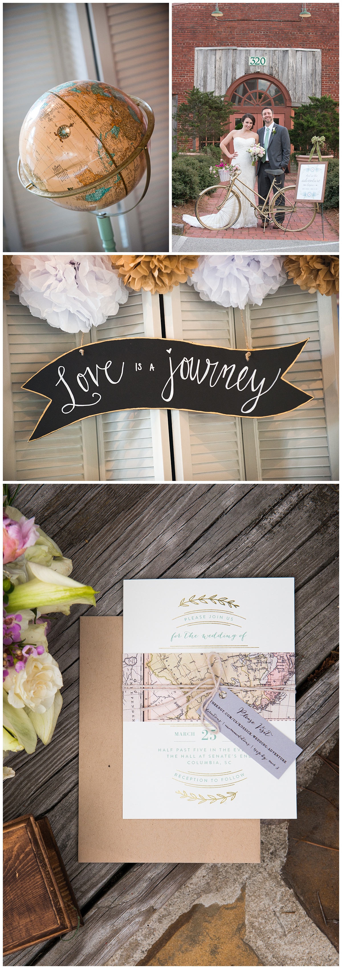 Rachel and Brent's love is a journey wedding theme at Senate's End
